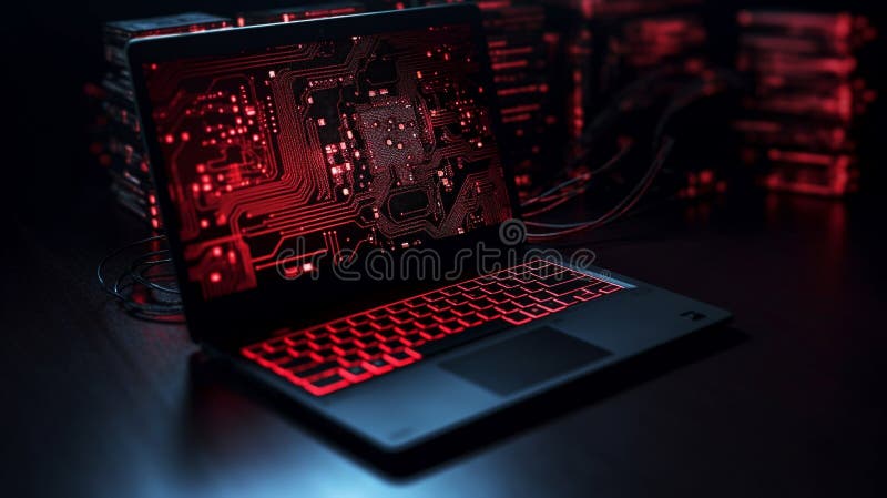 Computer hack warning concept of attacking. Generative AI royalty free illustration