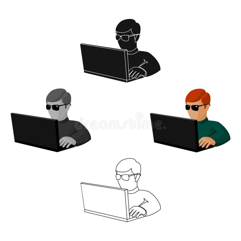 Computer hacker icon in cartoon,black style isolated on white background. Hackers and hacking symbol stock vector royalty free illustration