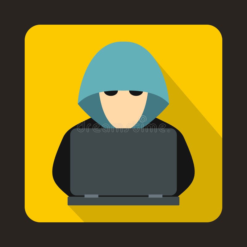 Computer hacker with laptop icon, flat style royalty free illustration Computer hacker with laptop icon, flat style royalty free illustration