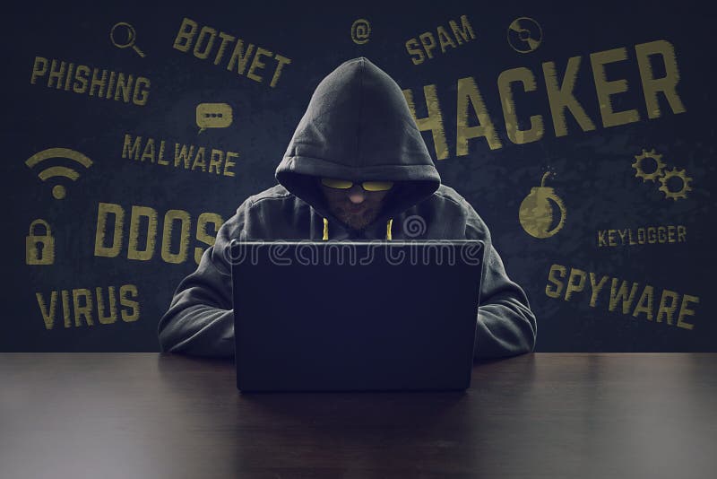 Computer hacker stealing information with laptop royalty free stock photos
