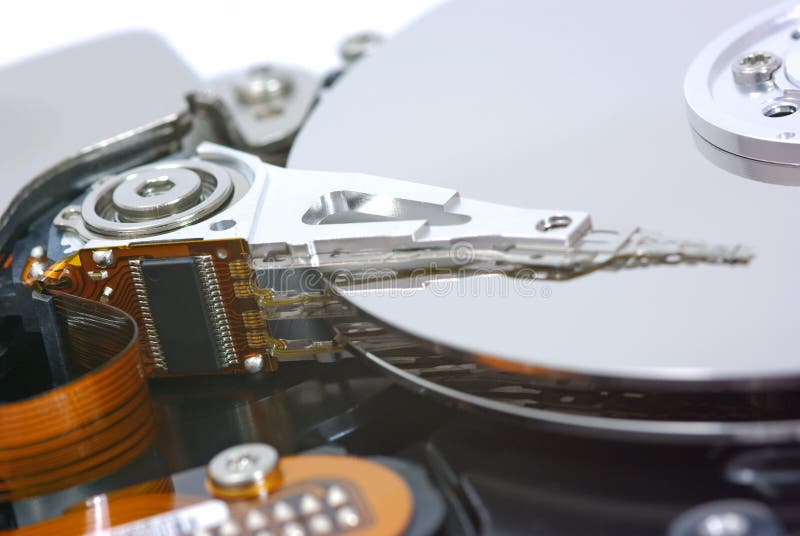 Computer hard disk drive, close up image