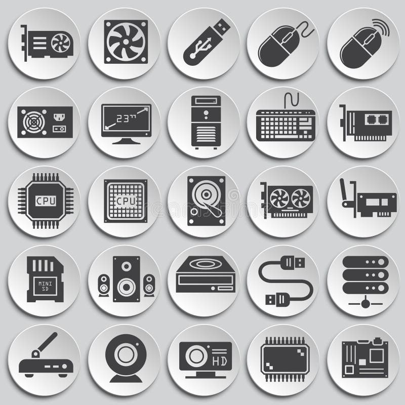 Computer hardware icons set on background for graphic and web design. Simple illustration. Internet concept symbol for royalty free illustration Computer hardware icons set on background for graphic and web design. Simple illustration. Internet concept symbol for royalty free illustration