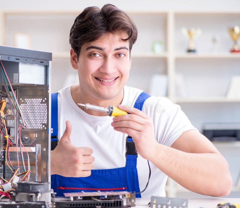 Computer Hardware Repair and Fixing Concept by Experienced Techn Stock