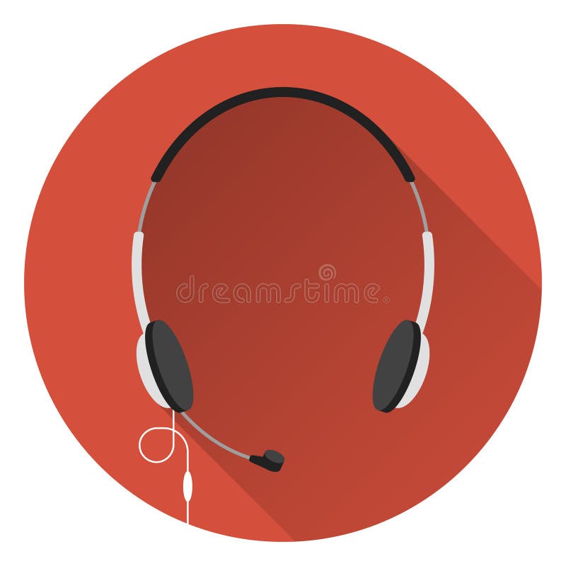Computer headphones with microphone, orange background, flat style, icon. vector illustration Computer headphones with microphone, orange background, flat style, icon. vector illustration