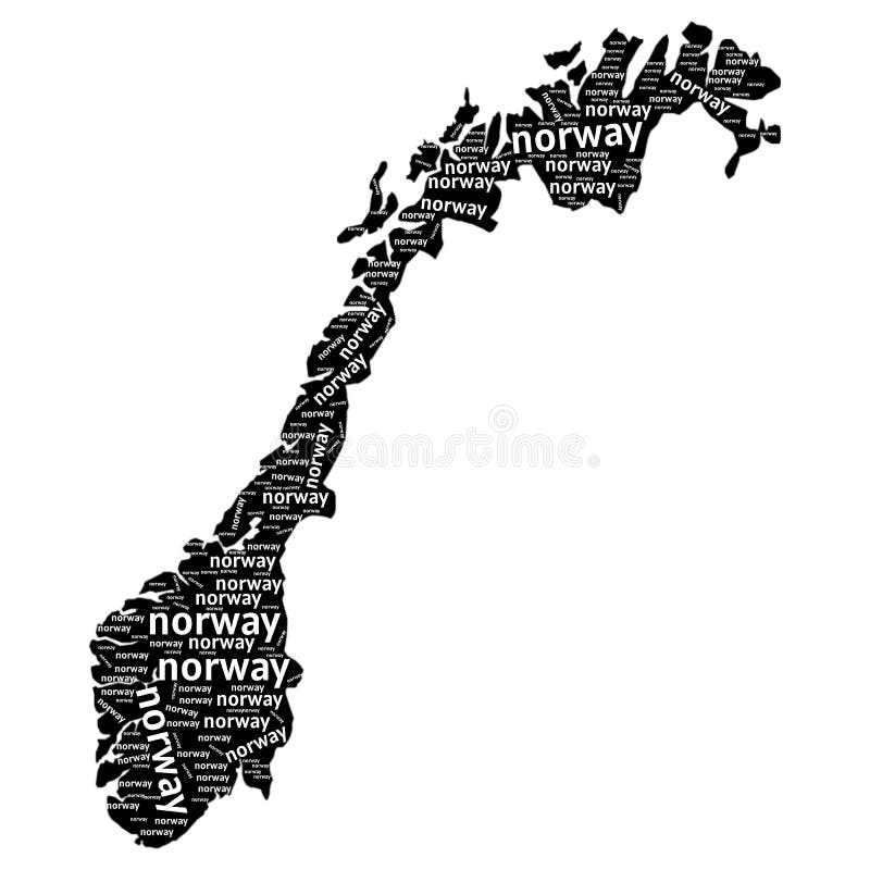 Norway map with name. isolated white background. A computer illustration of the concept place, maps, location, of Norway. Text fonts in different sizes. This concept perfect to shown place, maps, location, pointer icon for any purpose.