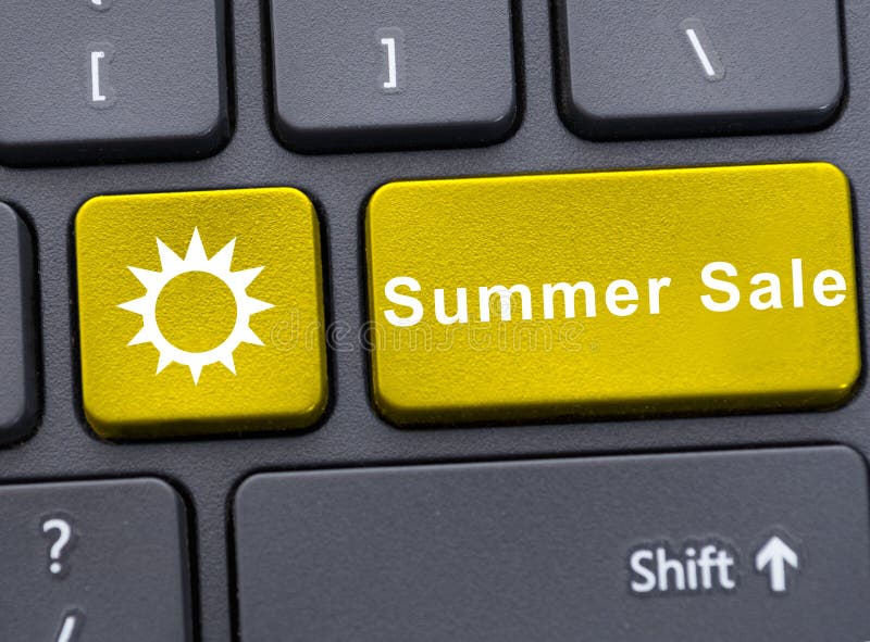 Computer keyboard in close-up with summer sale