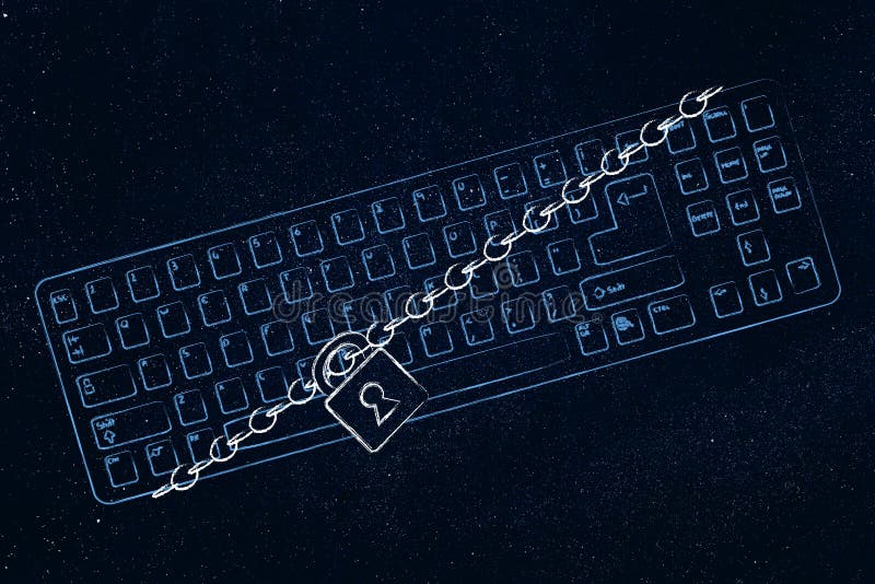 Computer keyboard with lock and chain royalty free illustration