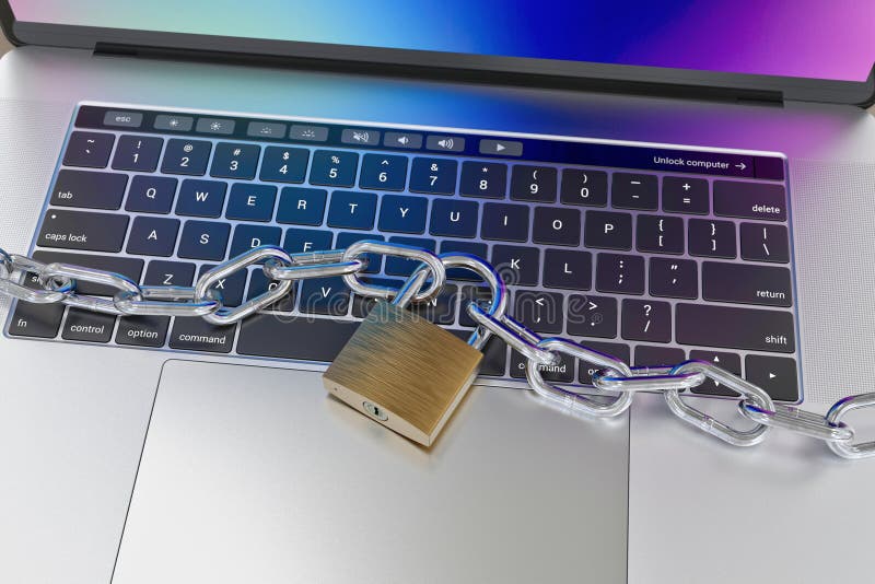 Computer Keyboard Locked with Padlock and Chain Security Stock Illustration Illustration of