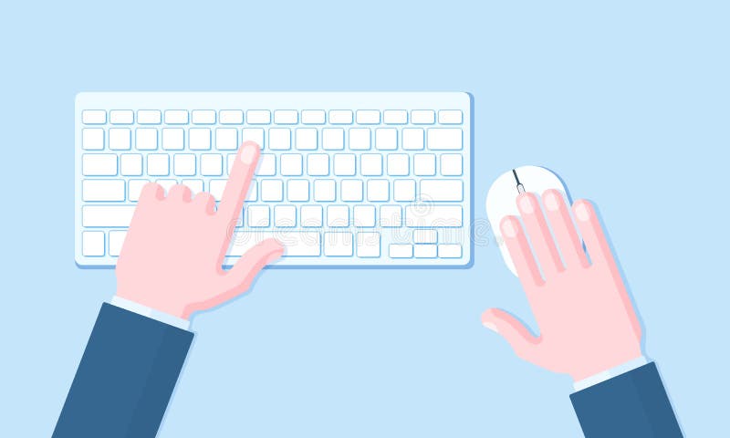 Computer Keyboard and Mouse with Hands of User Flat Vector Illustration  Stock Vector - Illustration of palm, desktop: 159421960