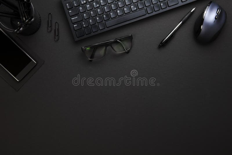 Office Supplies with Computer Keyboard on Gray Desk Stock Image Image