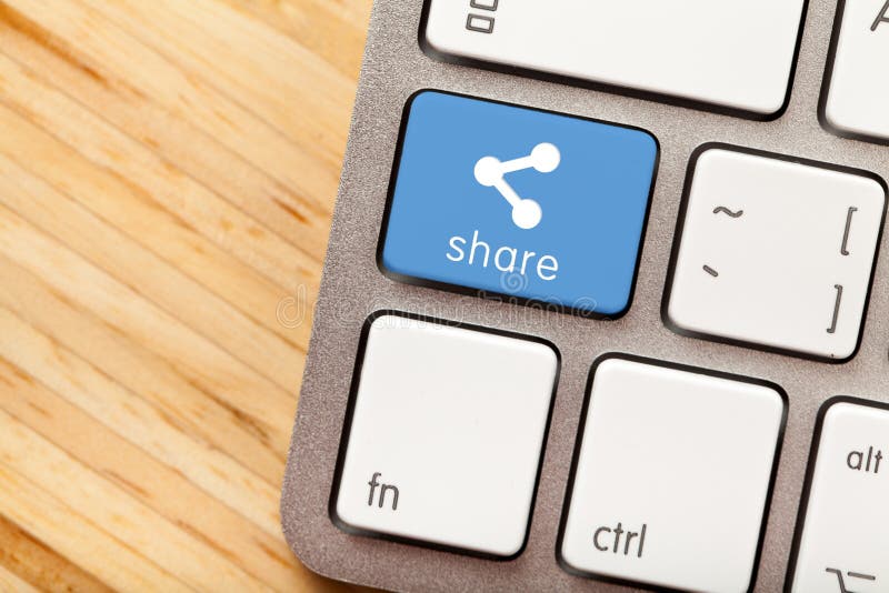 Share button highlighted on computer keyboard. Computer keyboard share it technology computer technology new technology object