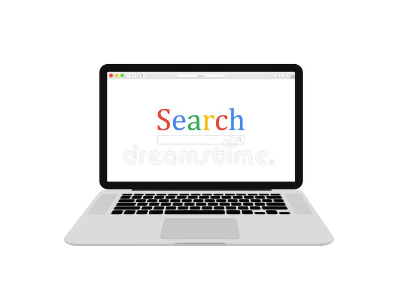 Computer laptop, browser window and ranking sites in search results of web search engine. Search engine. Flat design vector illustration