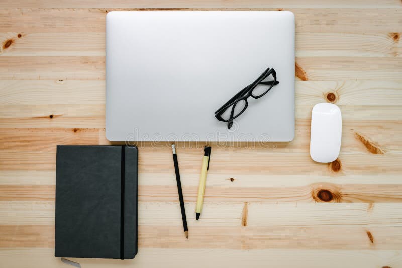 Computer Laptop and Digital Devices on Table Workspace, Top View of Creative Working Home Office Desktop With Laptop Device. royalty free stock images