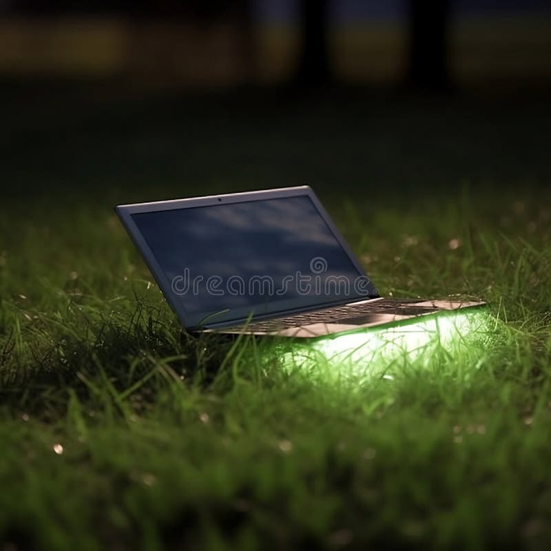 Computer Laptop on Grass. Sun Light Stock Illustration Illustration of furniture, open 280589362