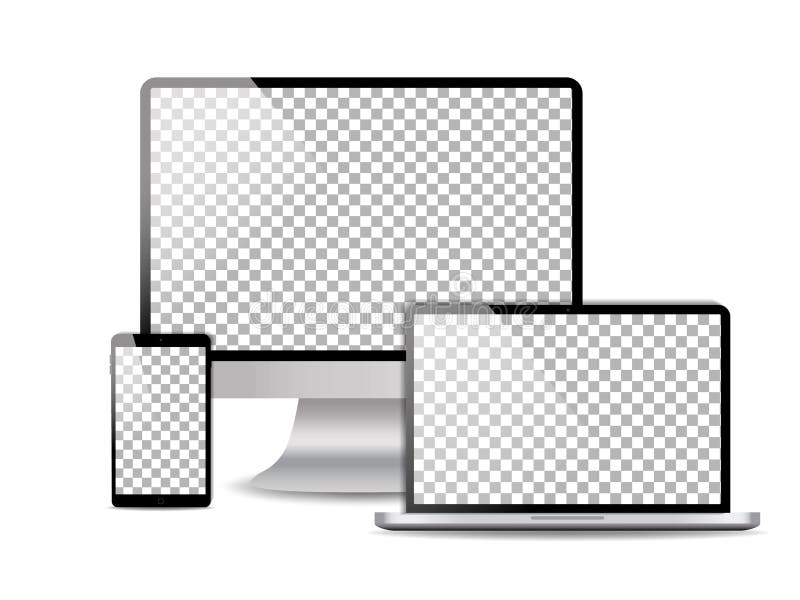 Computer, Laptop, Handy-Mockup mit Blindbildschirm Set Set Device Template mit PC, Smartphone, Notebook isoliert auf lizenzfreie abbildung