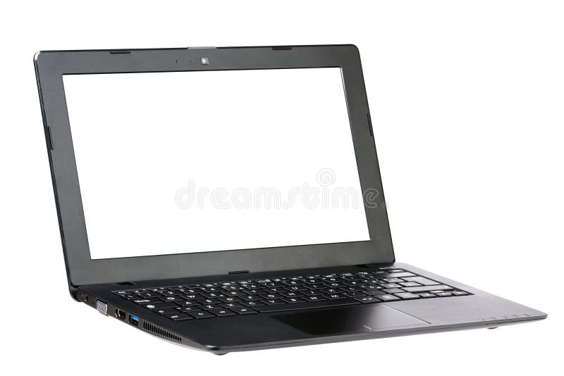 Computer laptop blank display three-quarters view isolated on white background. Laptop personal computer stock images, royalty-free photos and pictures