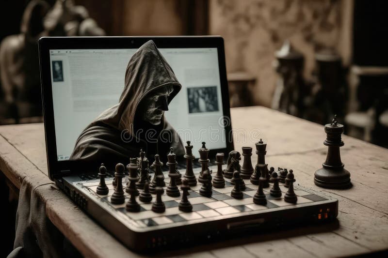 A computer, learning how to play chess after being shown countless games stock illustration