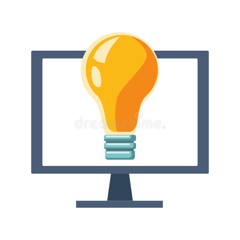 Computer with light bulb icon, colorful design royalty free illustration Computer with light bulb icon, colorful design royalty free illustration