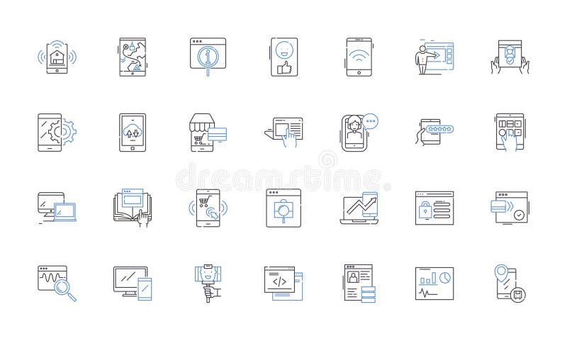Computer line icons collection. Processor, Circuit, Monitor, Keyboard, Mouse, Storage, Software vector and linear
