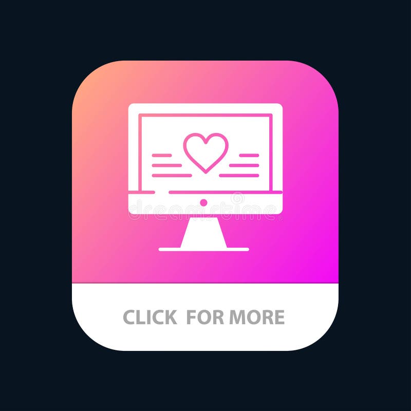 Computer, Love, Heart, Wedding Mobile App Button. Android and IOS Glyph Version Stock Vector