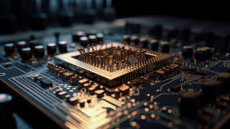 Computer Microchips and Processors on Electronic circuit board. Abstract technology microelectronics concept background vector illustration