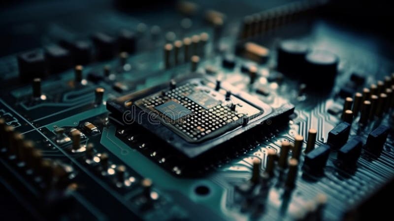 Computer Microchips and Processors on Electronic circuit board. Abstract technology microelectronics concept background vector illustration