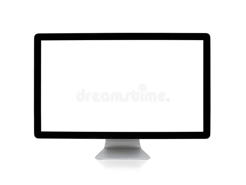 Computer monitor with blank white screen isolated on white back