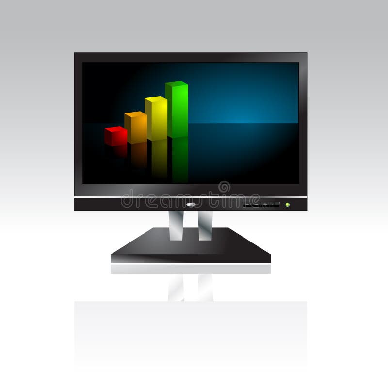 Computer Monitor with Business Graph - Vector vector illustration