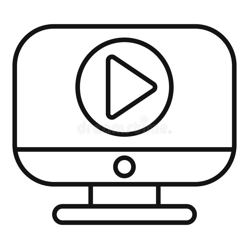 Computer monitor displaying video playback symbol, streaming content online. Video playback symbol displayed on computer monitor, representing online streaming content and digital media consumption