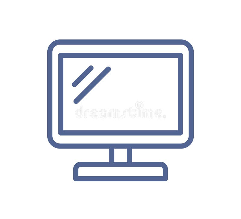 Computer monitor icon in line art style. Desktop screen lineart pictogram. Empty outlined rectangle PC display for web stock illustration