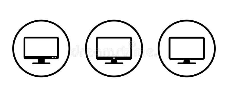 Computer monitor icon set on circle line. Pc screen, desktop display sign symbol vector illustration
