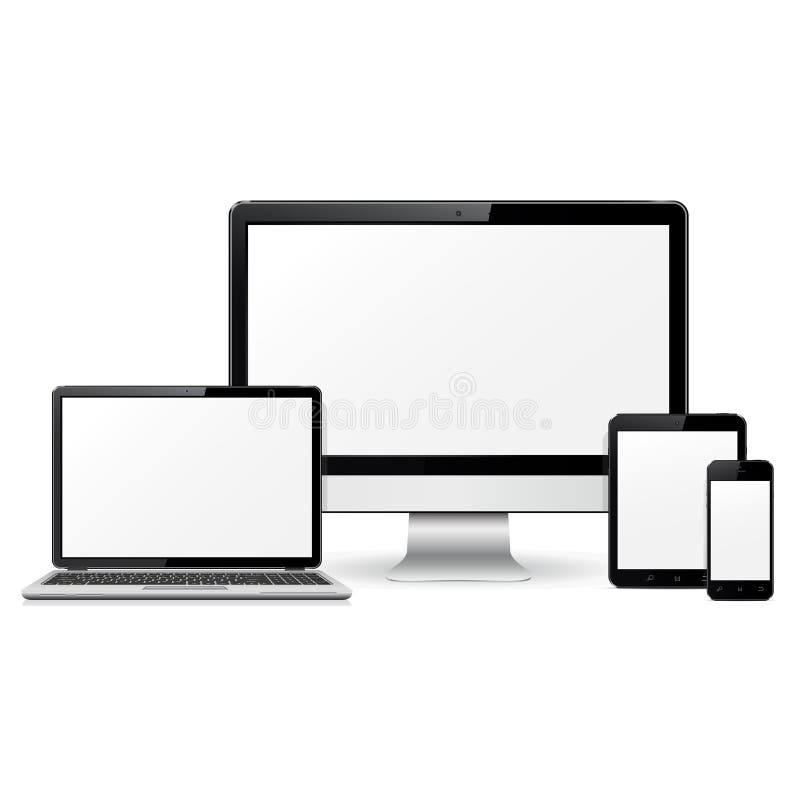 Computer monitor, laptop, tablet pc and mobile phone template for responsive design presentation vector illustration