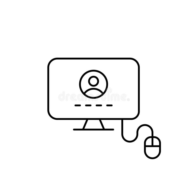 Computer monitor with login field and mouse. Secure user account entry. Pixel perfect, editable stroke icon royalty free illustration