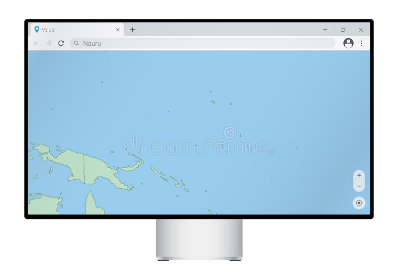 Computer monitor with map of Nauru in browser, search for the country of Nauru on the web mapping program stock illustration