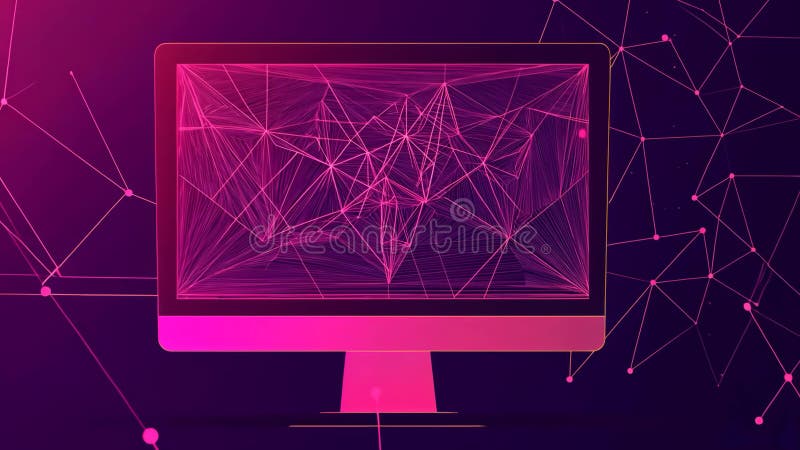 Computer monitor screen technology digital low poly wireframe video concept royalty free illustration.