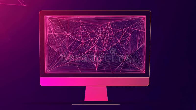 Computer monitor screen technology digital low poly wireframe video concept royalty free illustration.