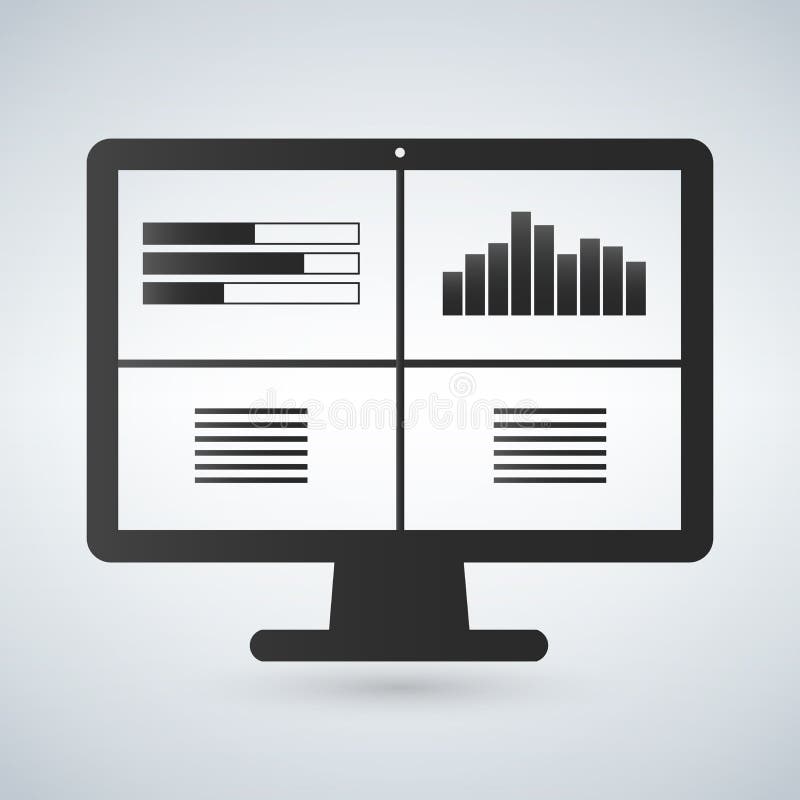 Computer monitors with different graphs, illustration isolated on white background royalty free illustration
