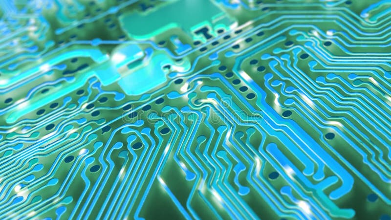 Computer Mother Board Chip With Fast Speed Glowing Circuit Network. Big Data Concept. Computer matrix video