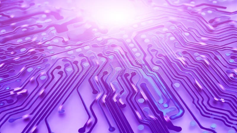 Computer Mother Board Chip With Fast Speed Glowing Circuit Network stock illustration