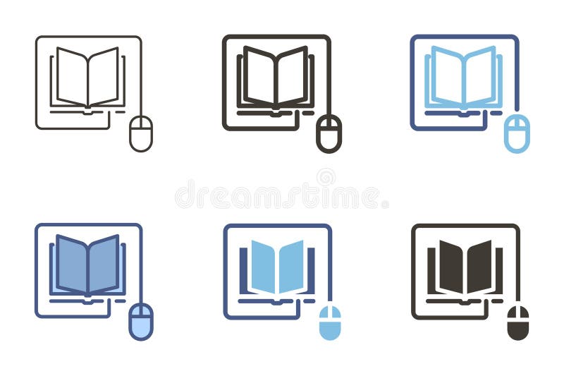 Computer mouse connected to book. Online learning vector icon. E-learning, education, digital knowledge, online reading. Academic stock illustration