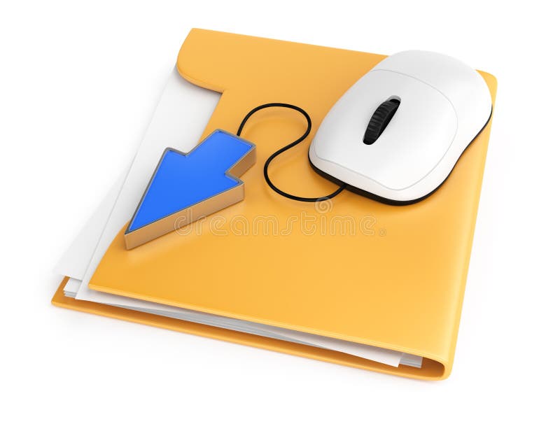 Computer mouse and cursor on folder on white background. 3d render