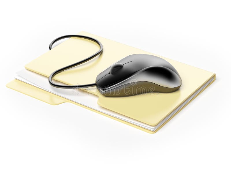 Computer mouse on folder isolated on a white background