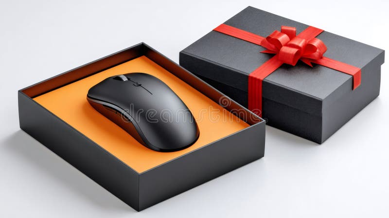 Computer mouse gift box opening on white surface vector illustration