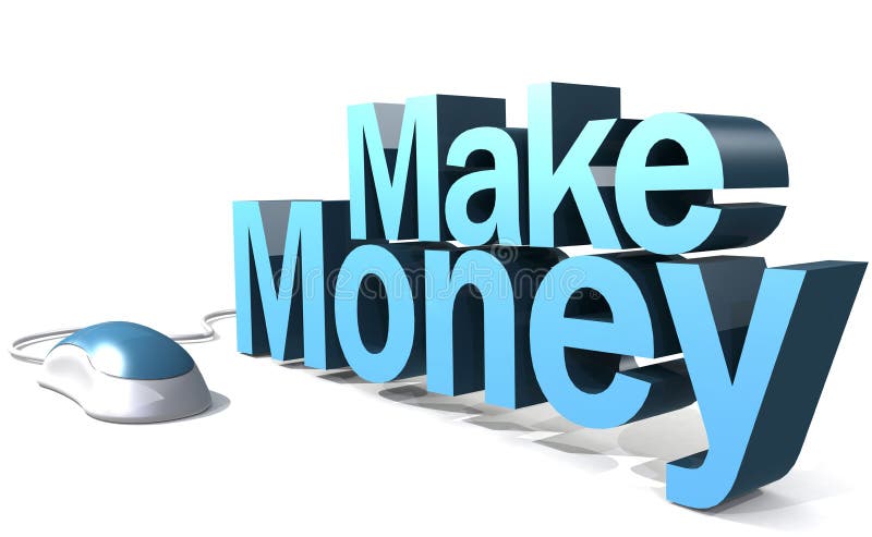 Computer mouse with make money word, 3d rendering