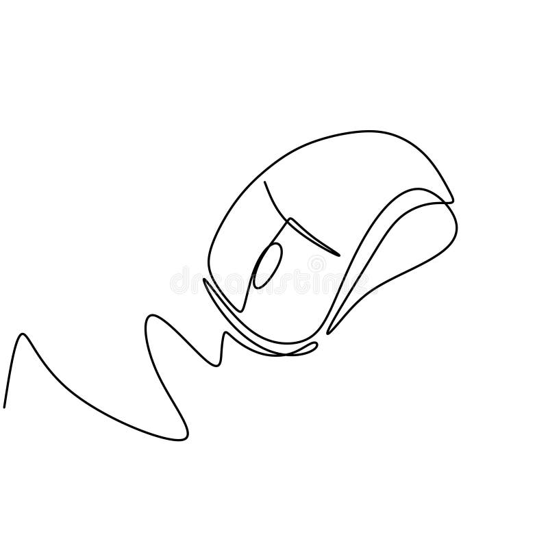 Electronic Mouse One Line Drawing. Continuous Hand Drawn Sketch Contour