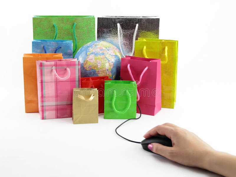 Computer mouse and shopping bags