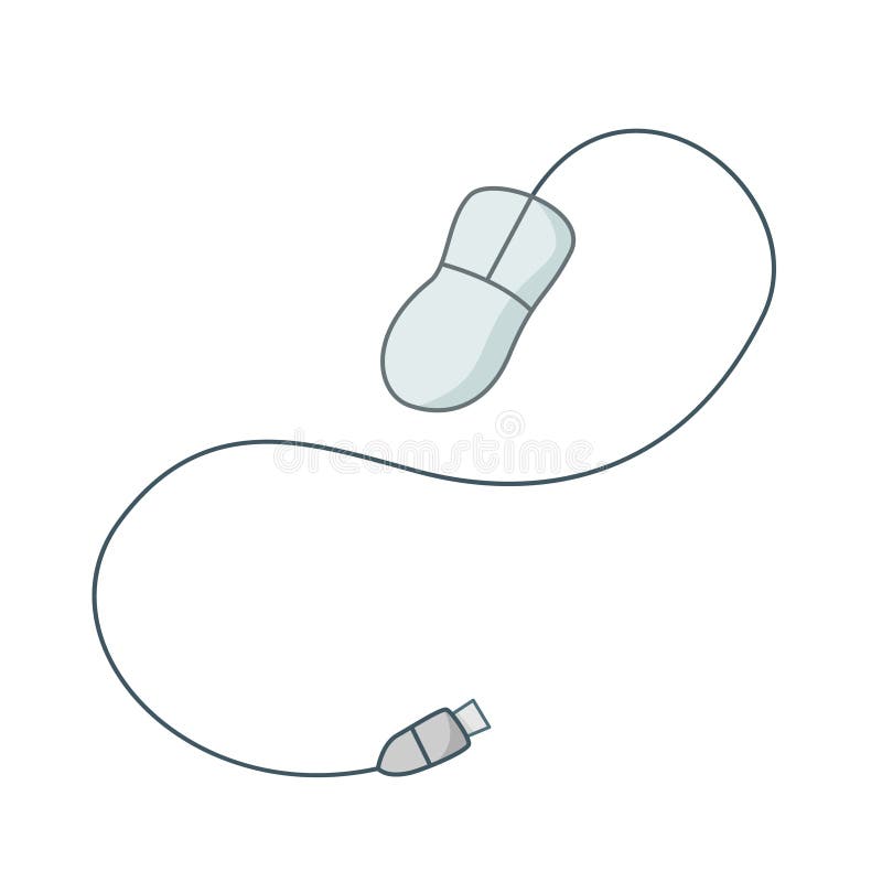 Computer Mouse with Two Buttons, Wire and USB  Isolated  Illustrations in Cartoon Style with an Outline on a Stock Vector -  Illustration of handdrawn, graphic: 221854547