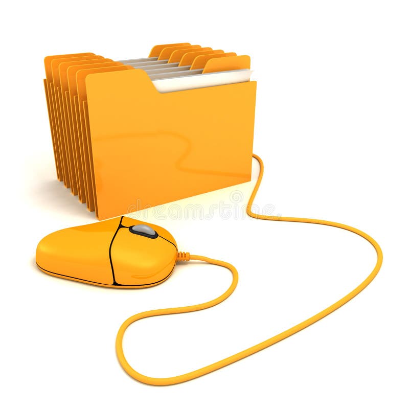 Computer mouse and yellow office folder 3d