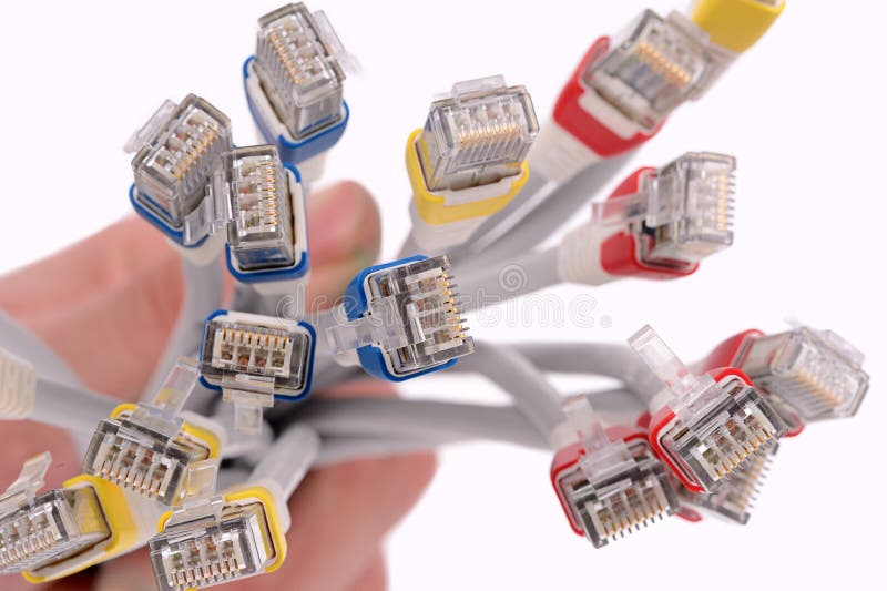Hand holding a bunch of nework cables. Hand holding a bunch of nework cables