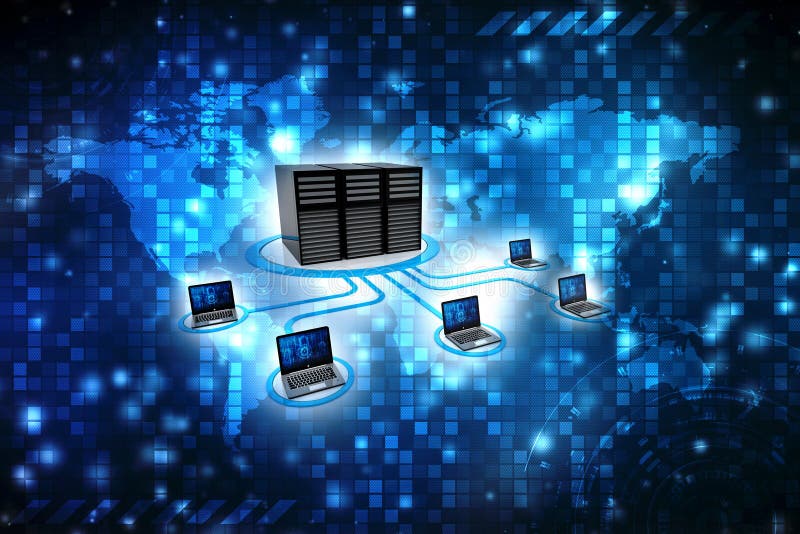 Computer Network, Computer Connected to Server. 3d render vector illustration